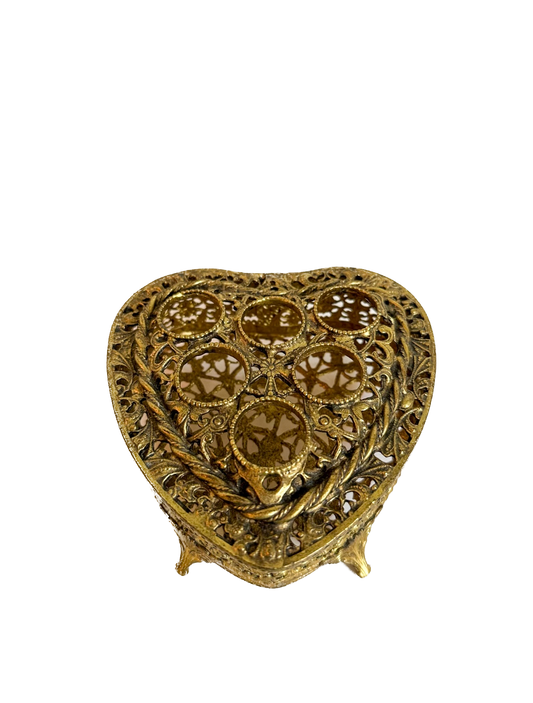 Vintage Brass Gold Heart Lipstick Holder