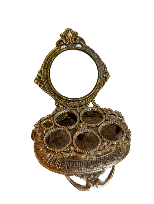 Vintage Brass Lipstick Holder with Mirror