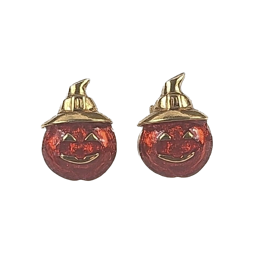Vintage Gold Enamel Pumpkin Earrings
