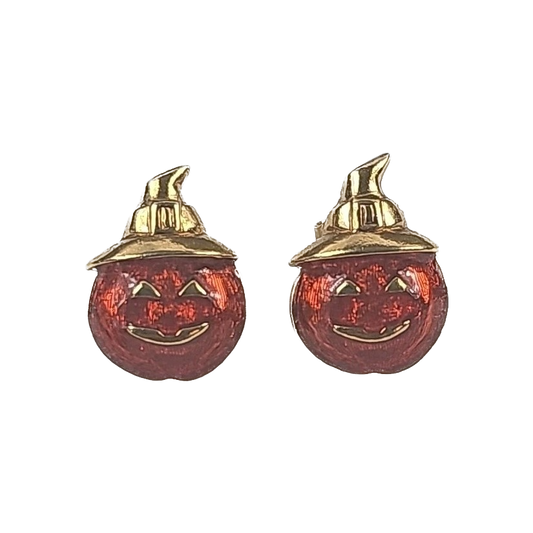 Vintage Gold Enamel Pumpkin Earrings