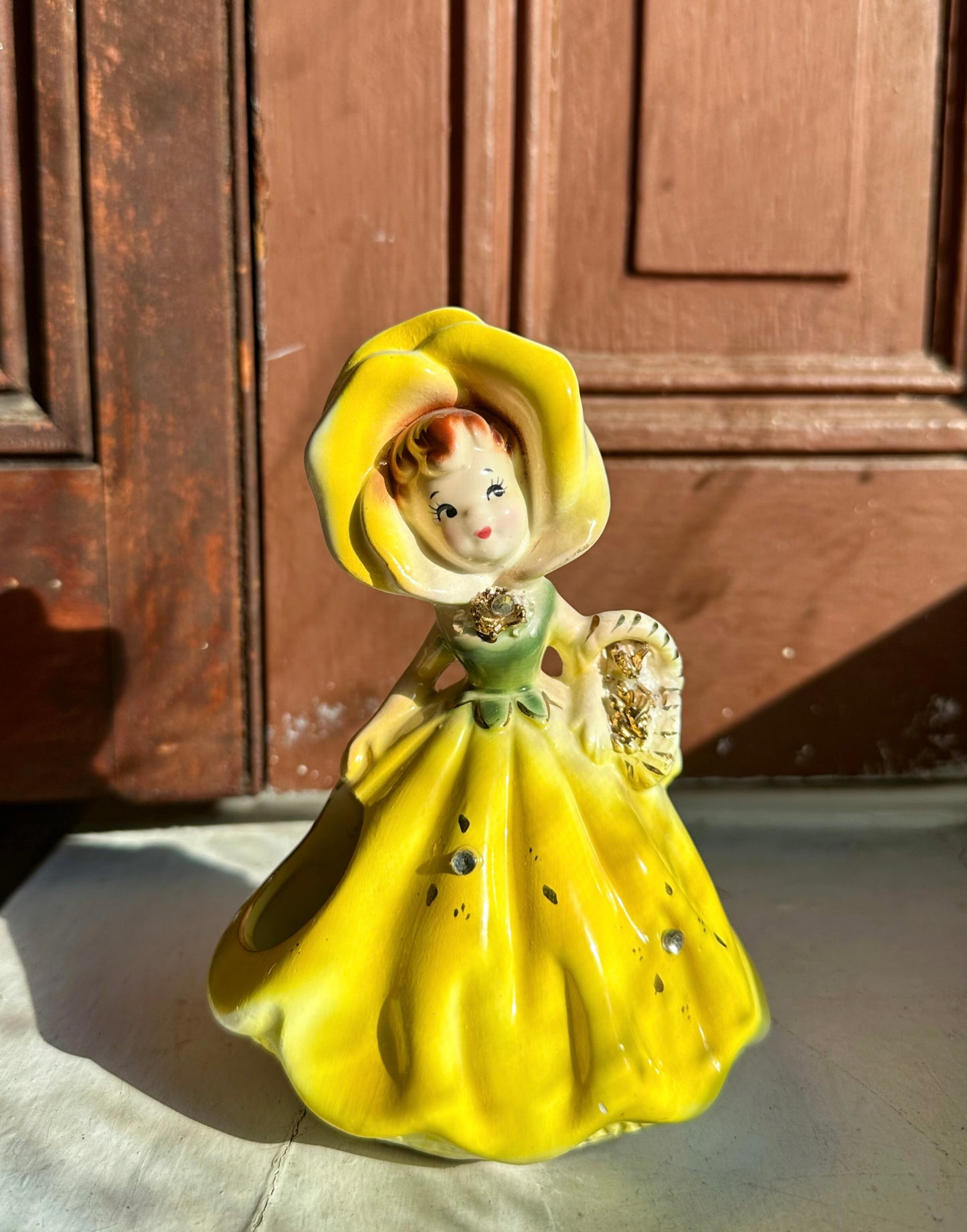 Vintage Flower Girl Planter in Yellow