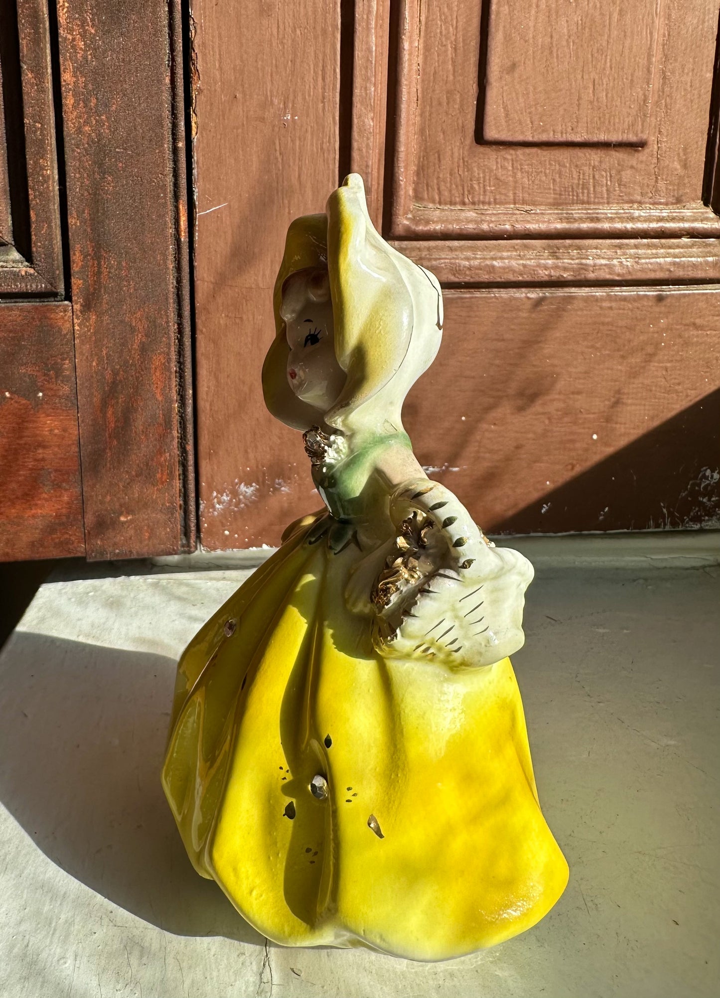 Vintage Flower Girl Planter in Yellow