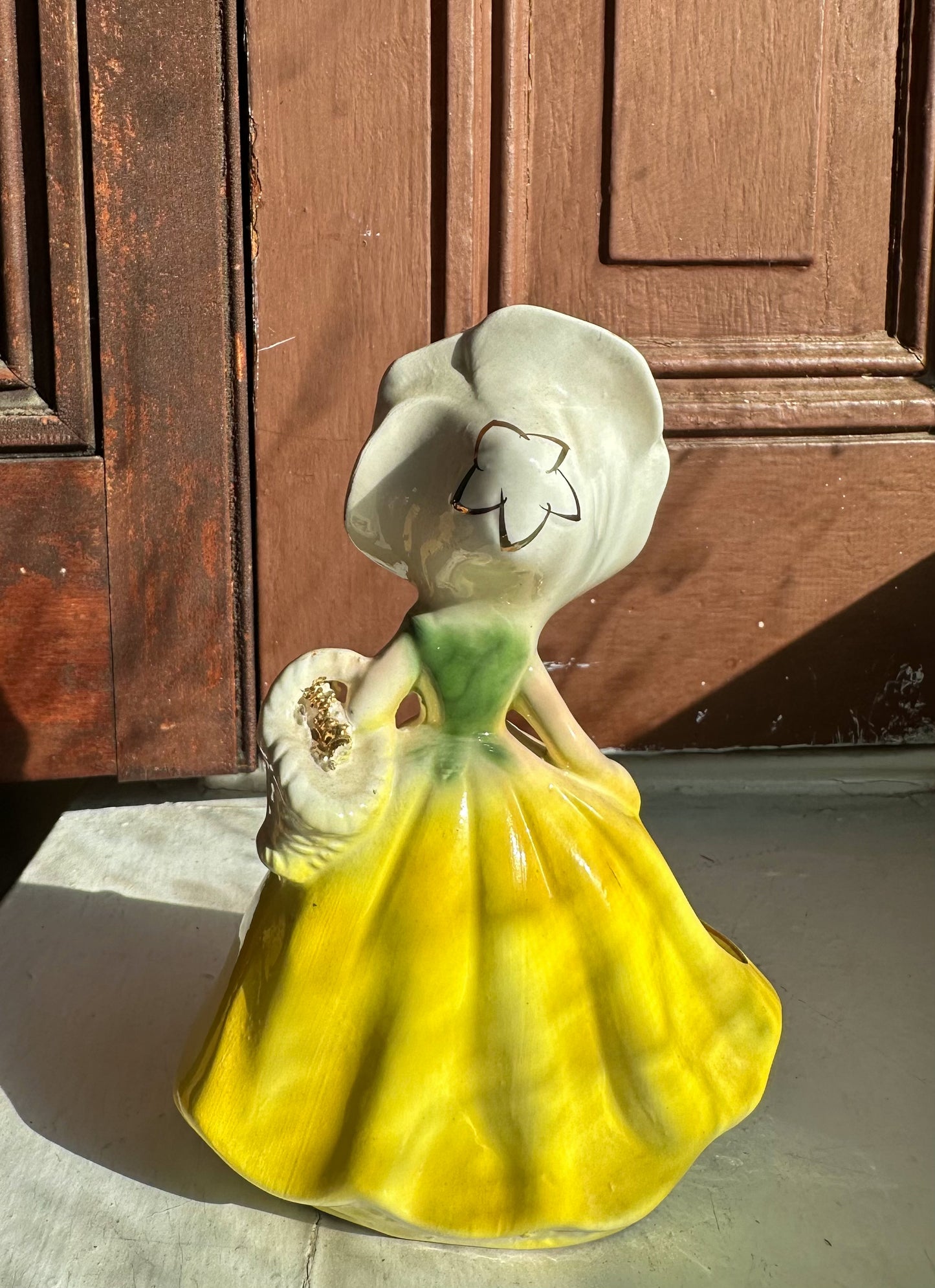Vintage Flower Girl Planter in Yellow