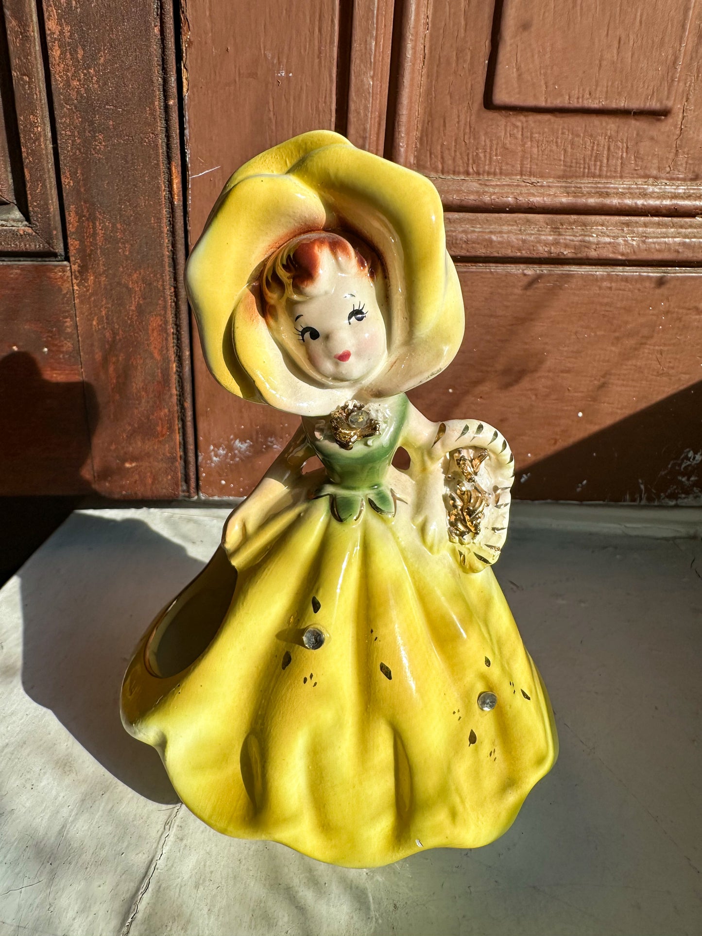 Vintage Flower Girl Planter in Yellow