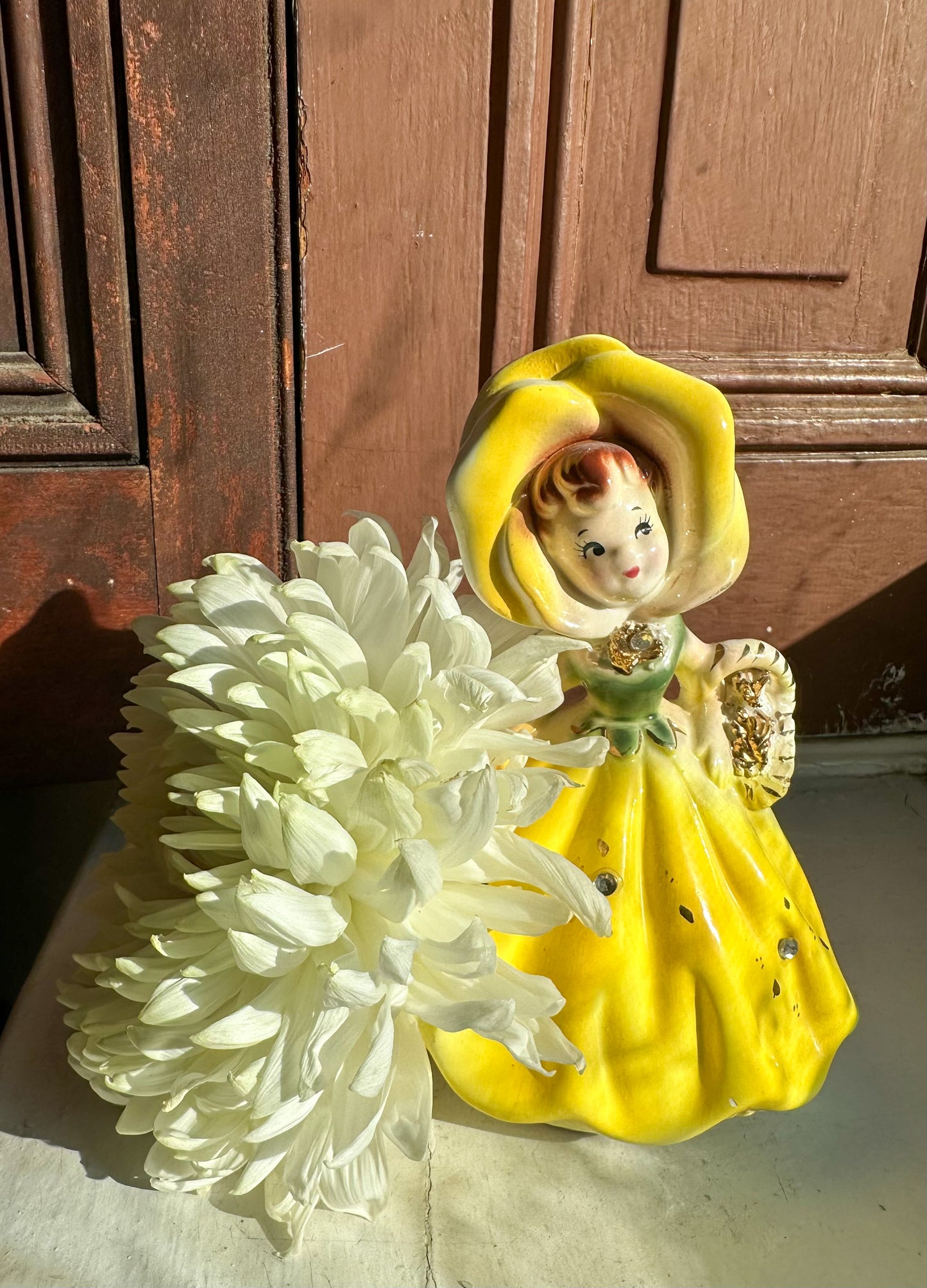 Vintage Flower Girl Planter in Yellow