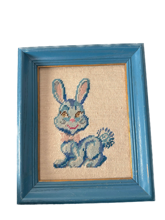 Vintage Framed Bunny Needlepoint