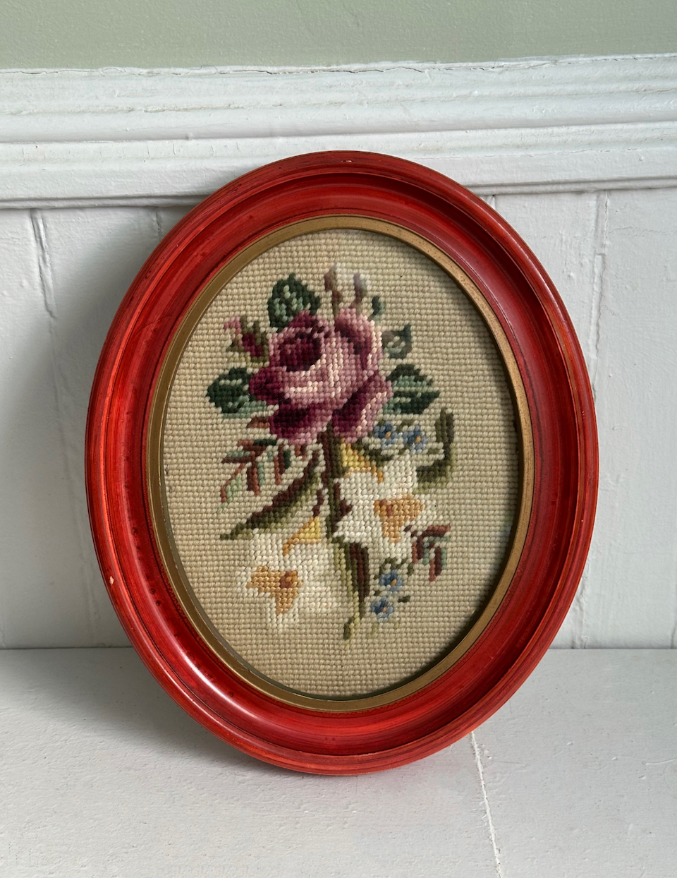 Vintage Floral Framed Needlepoint