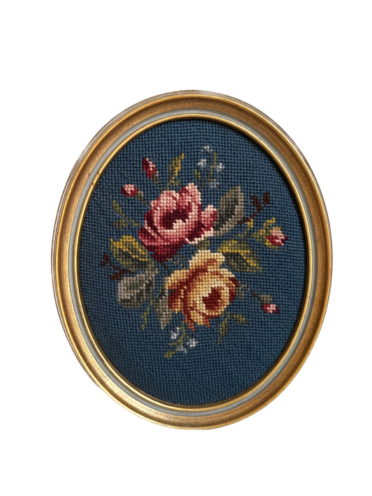 Vintage Floral Framed Needlepoint
