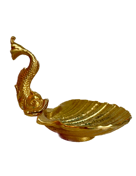 Vintage Gold Brass Koi Fish & Clam Shell Dish
