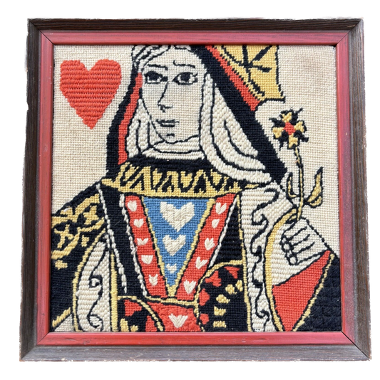 Vintage Queen of Hearts Framed Needlepoint