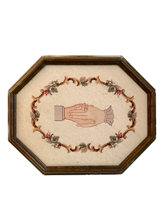 Vintage Handshake Friendship and Unity Framed Needlepoint