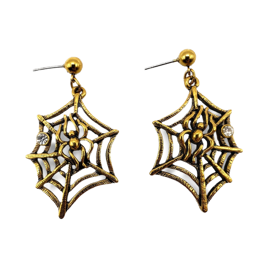 Vintage Gold Spider Web Drop Earrings