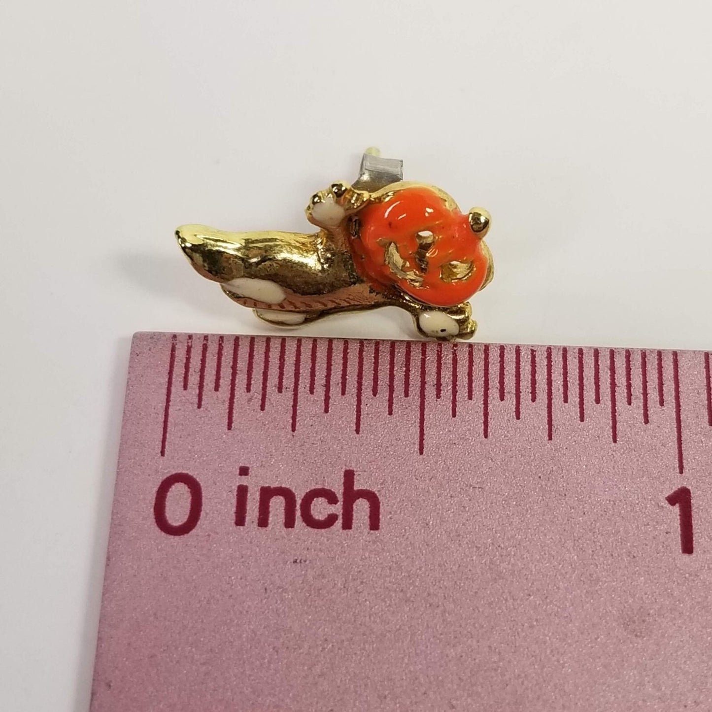 Vintage Gold Enamel Pumpkin Ghost Earrings