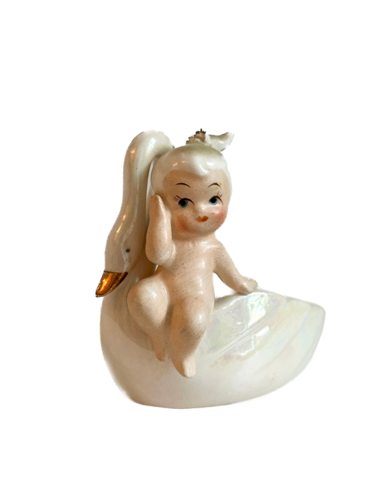 Vintage Girl with Swan Lipstick Holder