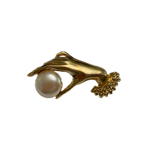 Vintage Hand Holding Pearl Pin