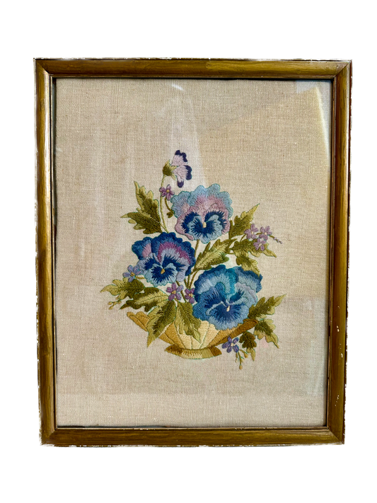 Vintage Pansies Framed Needlepoint