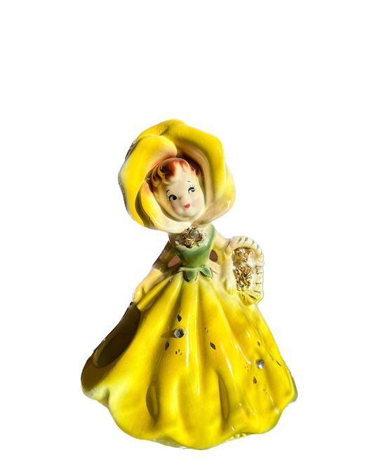 Vintage Flower Girl Planter in Yellow