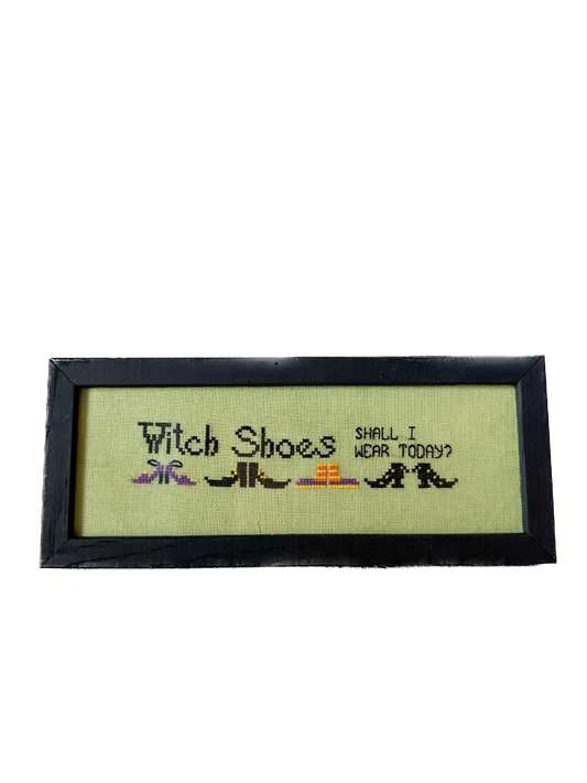Vintage "Witch Shoes Shall I Wear Today?" Halloween Framed Needlepoint